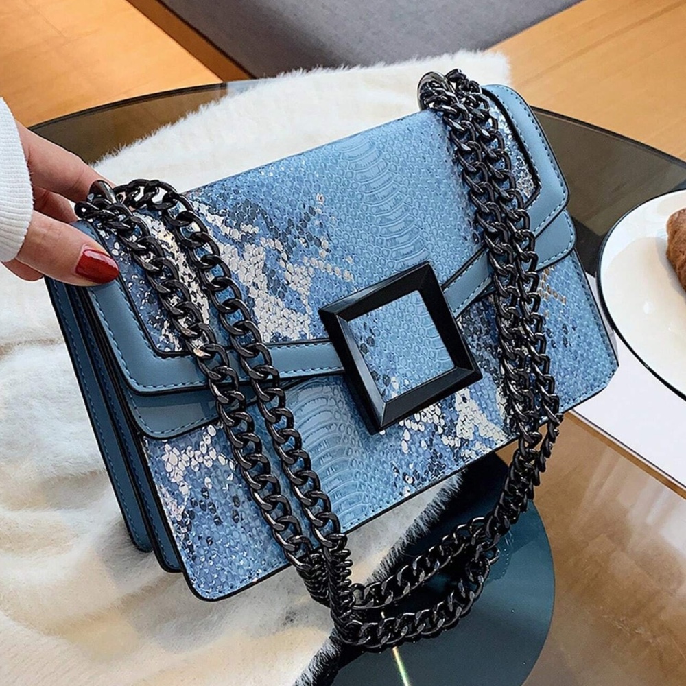 Luxe Vegan Leather Snakeskin Medium Size Shoulder Crossbody Bag - Picture 4 of 12